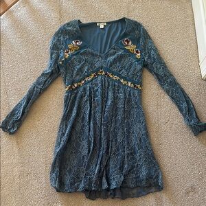Blue Lace Floral Embroidered Dress